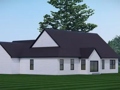 Modern Farmhouse Single-Story Suburban Home 3D Model  3D model