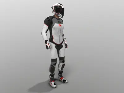 motorcycle rider in racing suit Low-poly 3D model