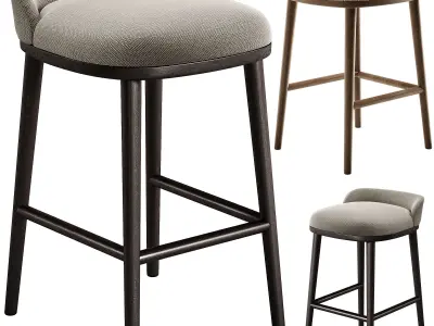CAINE barstool Dark Brown Loom Beige 3D model