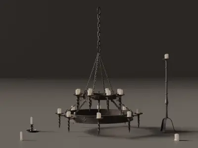 Medieval Chandelier Low-poly 3D model