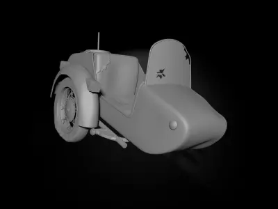 Sidecar old rusty motorcycle Free low-poly 3D model