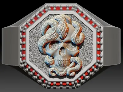 Skull and snake Ring Sculpture jewelry Silver Gold  Print 3D print model