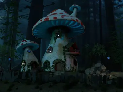 Mushroom House exterior background Free low-poly 3D model