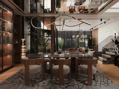 Villa House Modern Interior Scene 3D model