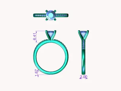 aj-01 engagement ring with round cut diamond 3D print model