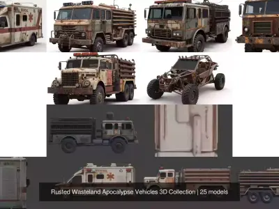 Rusted Wasteland Apocalypse Vehicles 3D Collection 3D Model Pack