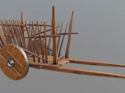 medieval wooden cart Low-poly 3D model buy
