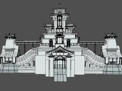 Chinese building low poly  Low-poly 3D model