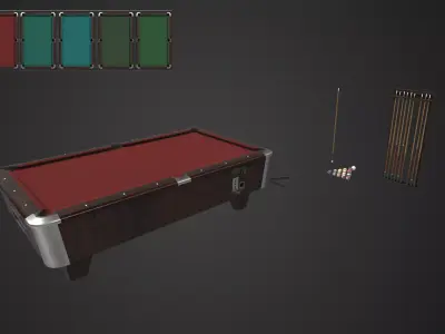 Realistic Low-Poly Billiard Table with Accessories Low-poly 3D model