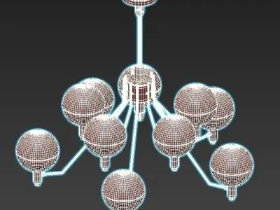tummm modern chandelier with brass and glass globes 3D model