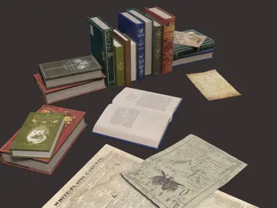 Old Books Set Low-poly 3D model