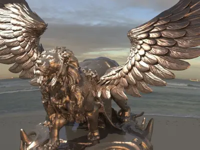 crescent Winged Great lion Sculpture 3D model