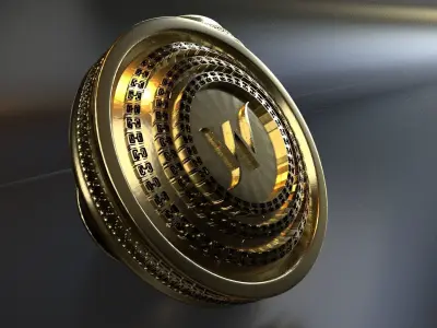 Luxury Cufflink with alphabet W 3D print model