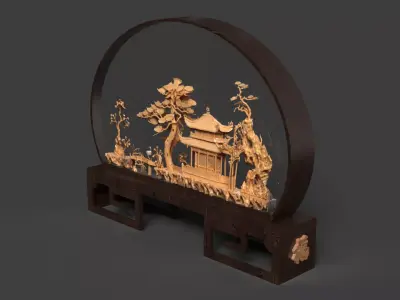 Chinese carved cork display stand  Low-poly 3D model