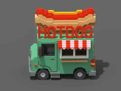 Voxel HotDog Van Low-poly 3D model