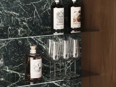 Home Wooden Wine Bar with Marble Tabletop 3D model