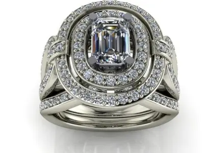 1 Carat Emerald Cut Modern Fashion Halo Ring  3D print model