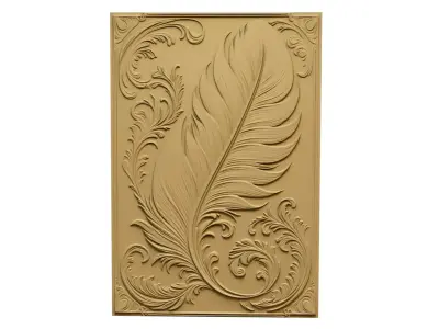 modern feather panel wall decor set relief stl mural CNC 304 3D model