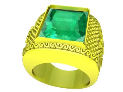 Luxury Engraved Rectangular Gemstone Men Ring 3D Model 4969 3D print model