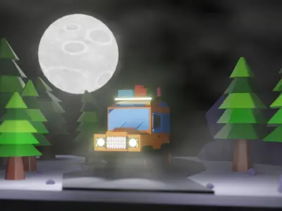 Lowpoly 3D model truck in forest 3D model