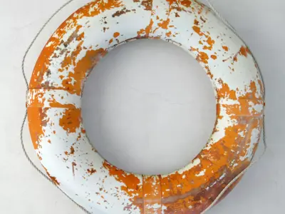 Large Vintage Nautical Orange and White Life Preserver 3D model