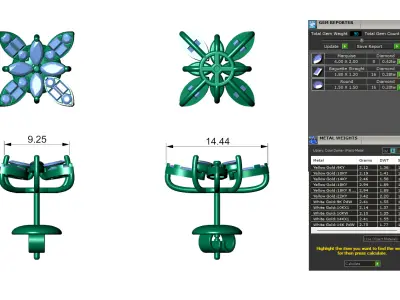 Floral Cluster Diamond Stud Marquise and baguette Diamond 3D print model