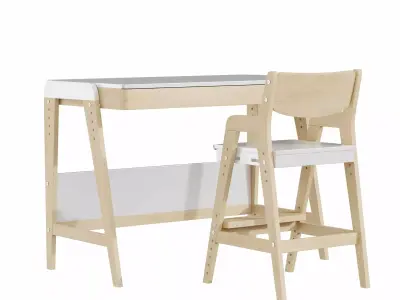 wooden desk and chair 3D model