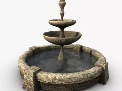 Low poly stone fountain 3D model