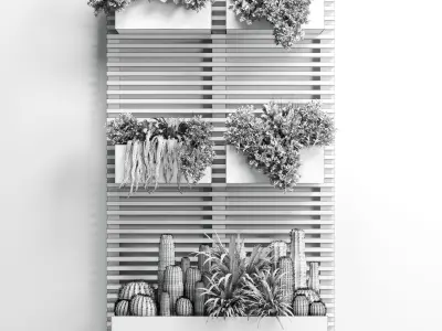 wooden stand garden wall decor with shelves for houseplnts 194 3D model