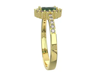 3D Printed Solitaire Ring in 18kt Gold with Emerald and Diamond 3D print model