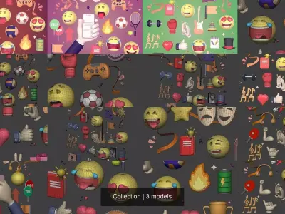 Cartoon Icons Collection - AD - Emoji - Smiley - Music - Sport 3D Model Pack