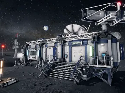 Modular Lunar Base Low-poly 3D model