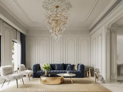 Luxury living and dining room interior 3D model