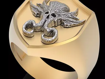 Skull octopus man ring silver gold jewelry 3D print model