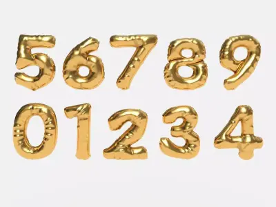 BALLOON NUMBER GOLD Low-poly 3D model