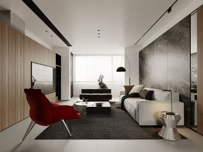 Modern living room dining room interior scenes 340 3D model