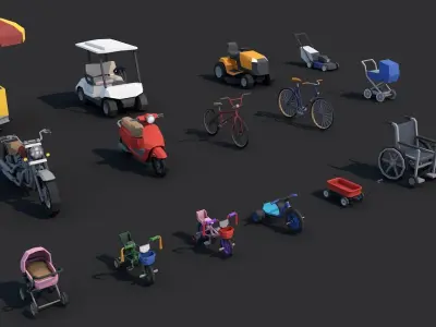Low Poly Vehicles Pack Collection Low-poly 3D model