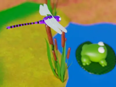 Cute Frog with Mini scene Low-poly 3D model