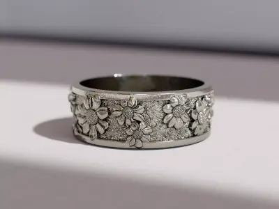 Sunflower ring for men in with Elegant Floral Pattern 3D print model