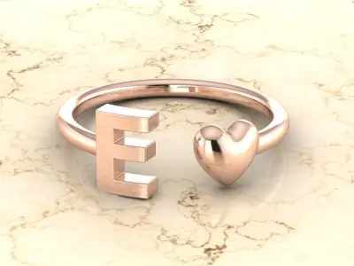 Alphabet Jewelry with Heart Ring E 3D print model