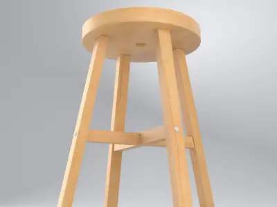 Wood Stool Low-poly 3D model