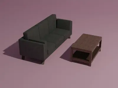 Couch and coffee table set 3D model
