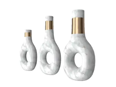 White Marble and Gold Decor Vase Set 3D model