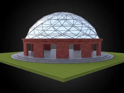 Dome with glass panels triangulated wire-frame steel structure 3D model