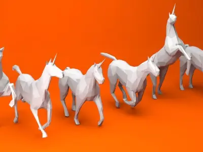 6 Lowpoly Unicorns three Low-poly 3D model