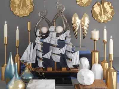 Decorative Set 12 with gold items 3D model