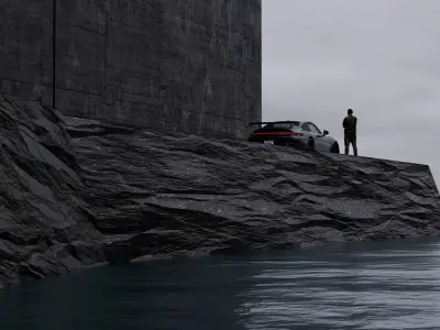 Car Seaside Scene 3D Blender File Textured FBX File 3D model