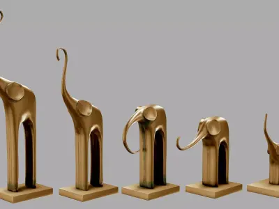 Low poly model Five elephants Low-poly 3D model