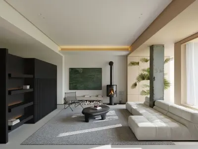 Modern Minimalist Living Room 3D Interior Scene 3D model