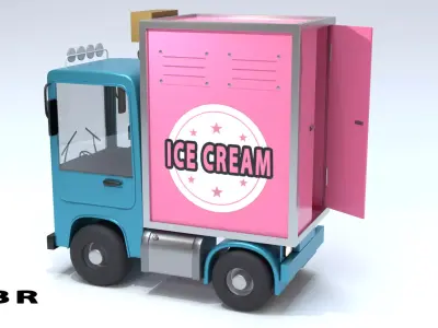 Stylized Cartoon Truck  Ice Cream Delivery Low-poly 3D model